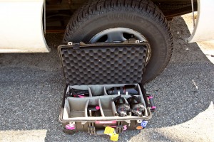 a camera case on the ground