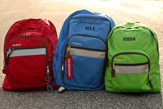 a group of backpacks on the ground
