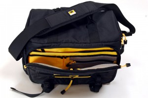 a black and yellow bag