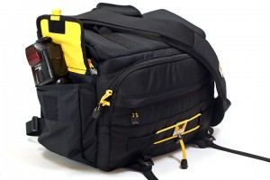 a black and yellow backpack