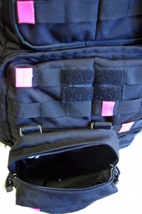 close-up of a black backpack