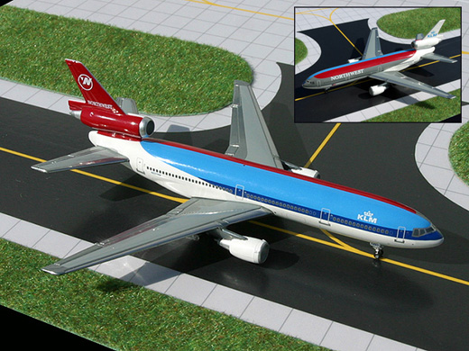 a model airplane on a runway