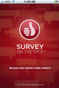 a red and white survey logo