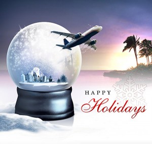 a snow globe with an airplane flying over it