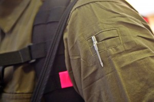 a close-up of a pocket on a person's sleeve