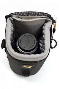 a camera lens in a bag