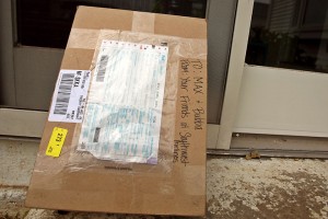 a cardboard box with a label on it