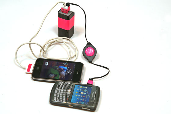 a cell phone charging with a battery
