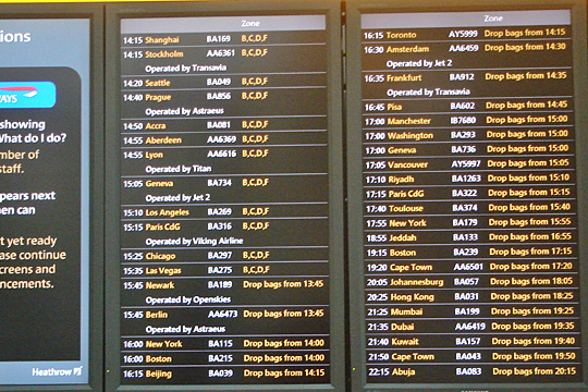 a board with a list of flights