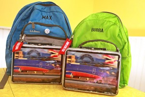 a group of backpacks with a mirror on them