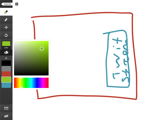 a white board with a square and a square with a green and blue border