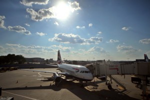an airplane parked at an airport