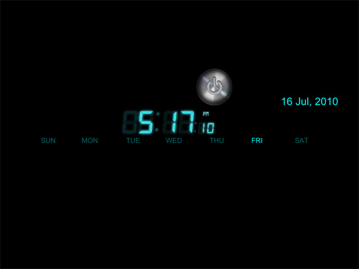 a digital clock with a round button