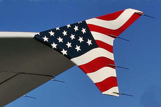 a flag painted on the wing of an airplane