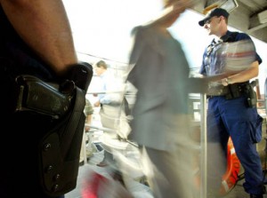 a police officer and a woman in a holster
