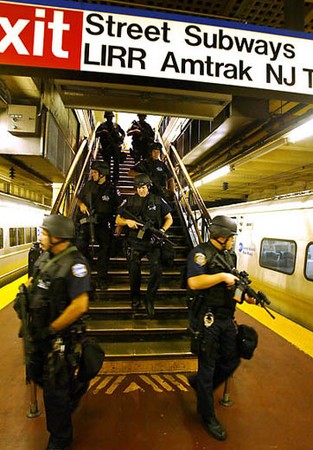 a group of police officers on a train