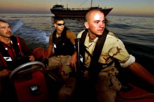 a few soldiers on a boat