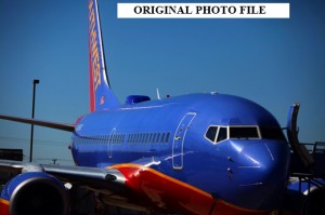 a blue and red airplane