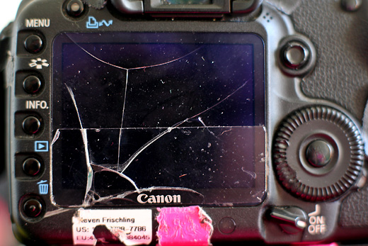 a broken screen on a camera