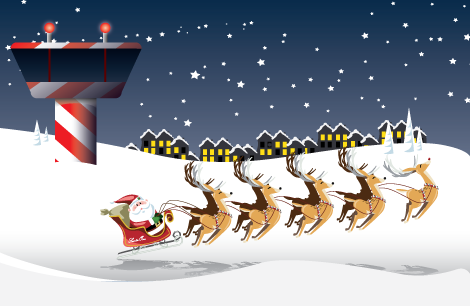 a cartoon of santa claus in a sleigh with reindeers