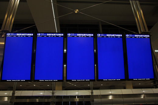 a group of blue screens