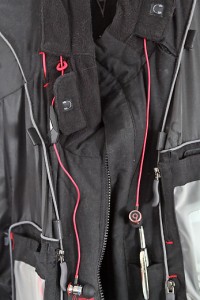 a black jacket with red wires