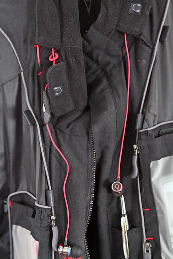 a black jacket with red wires