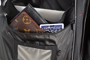 a wallet and key in a bag