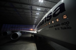 a large airplane in a hangar