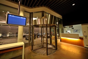 a revolving door in a building
