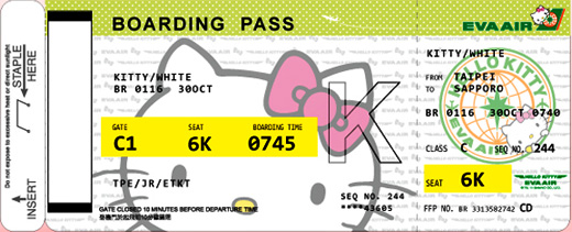 a boarding pass with a cartoon character