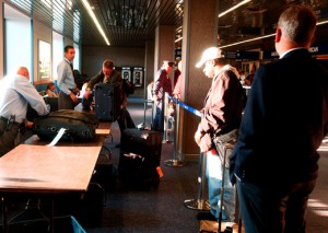 a group of people in an airport