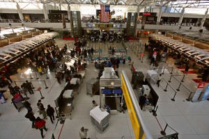 a group of people in an airport