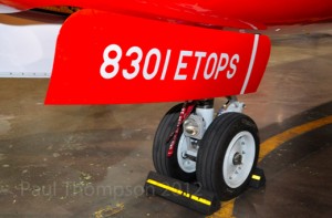 a close up of a plane's landing gear
