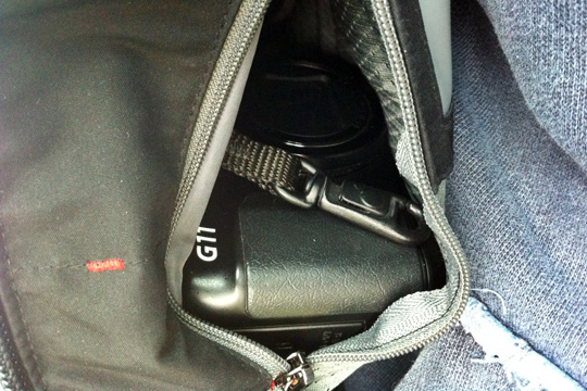 a camera in a bag