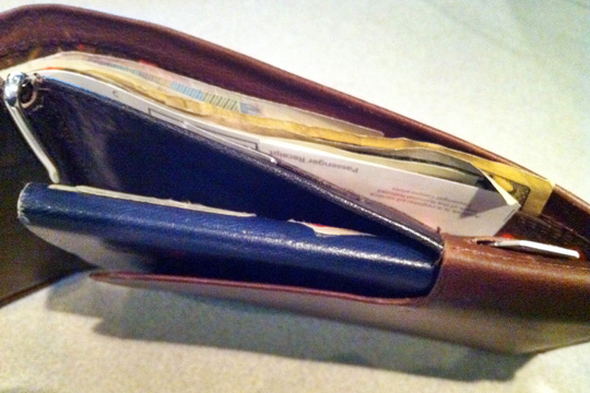 a wallet with papers inside