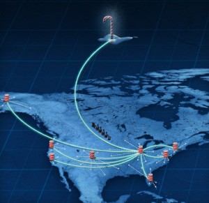 a map of the world with a candy cane