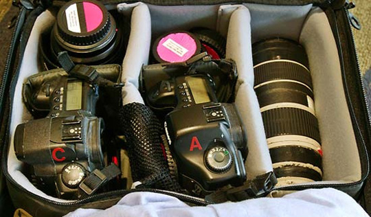 a camera in a bag