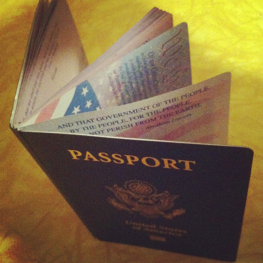 a passport open with a flag on it